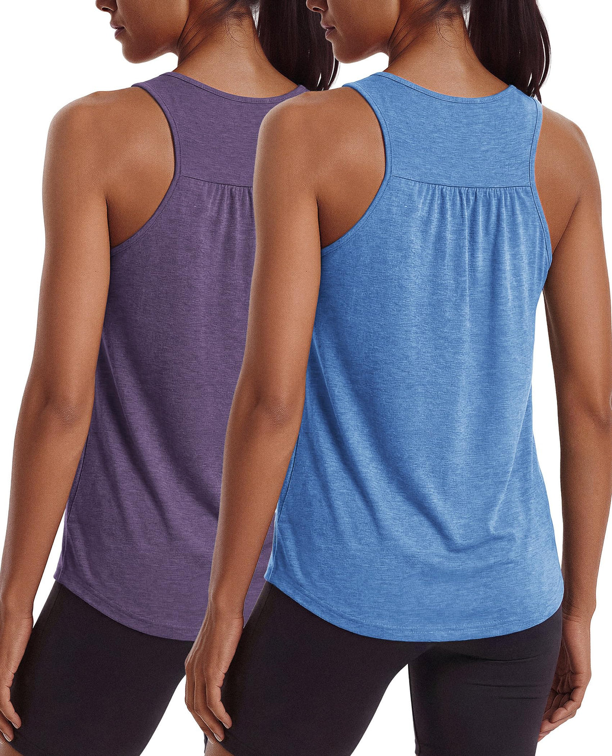 PINSPARK Workout Tops for Women Sleeveless Quick Dry Running Exercise Yoga Shirts Racerback Athletic Pickleball Tennis Tank Loose Fit,Blue/Purple XL
