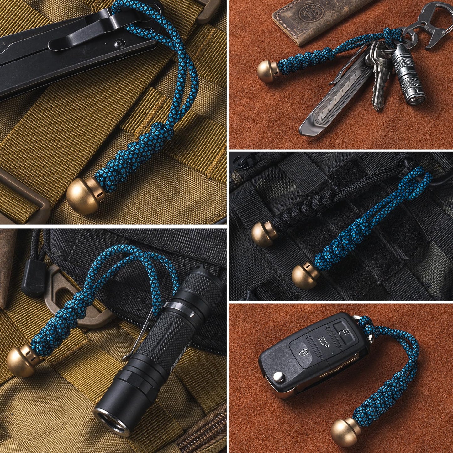 TIMULTI Paracord Bead,Knife Lanyard Beads,Brass Charms DIY Paracord Accessories,EDC Bead with 550 Paracord (TIM01-Blue)