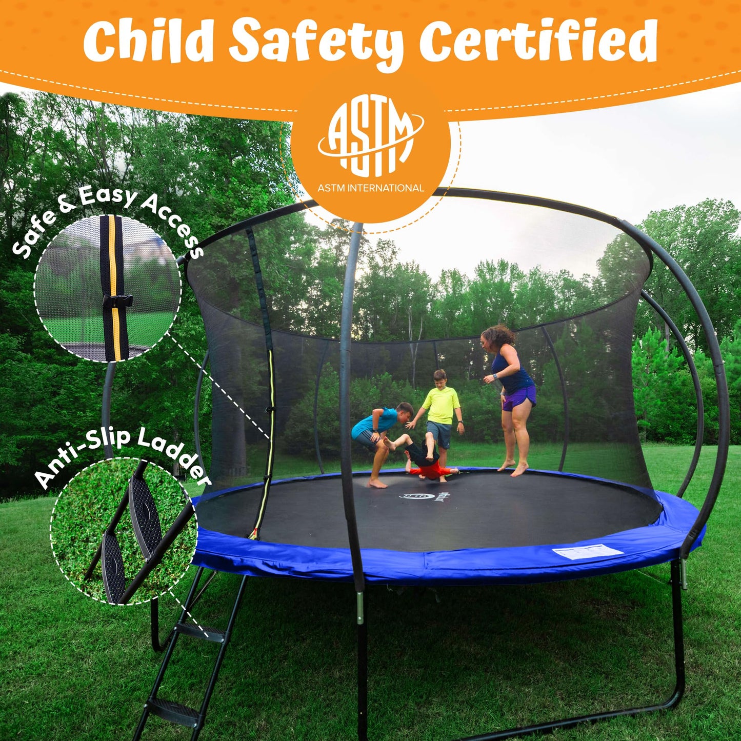 JUMPZYLLA Trampoline Outdoor 8FT 10FT 12FT 14FT 15FT 16FT with Enclosure, Non-Slip Ladder & Anti-Rust Coated Frame, ASTM Approved Recreational Backyard Large Trampoline with Net for Kids & Adults