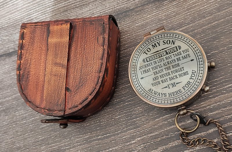 TSWO Be Blessed Compass with Leather Case – Religious & Christian Gifts for Men & Women, Catholic Baptism, Graduation, Inspirational Birthday Gift (to My Son Compass)