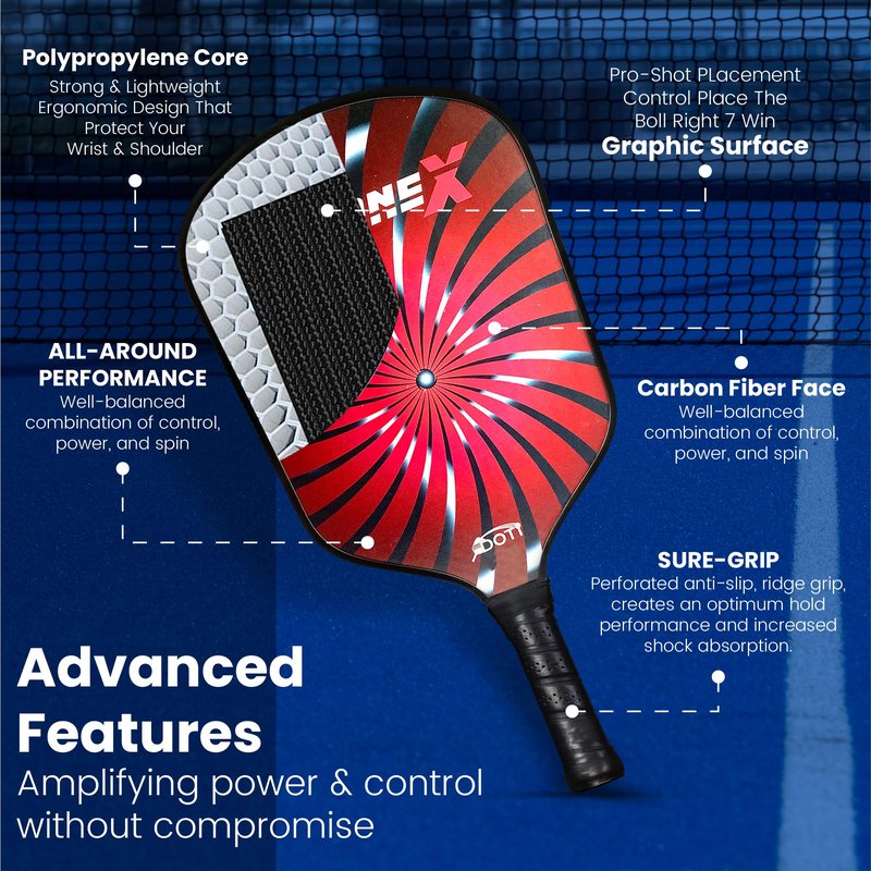 DOTi High-Spin Carbon Fiber Pickleball Paddle Set – Abrasion-Infused Surface, Elongated Design for Enhanced Power and Contro