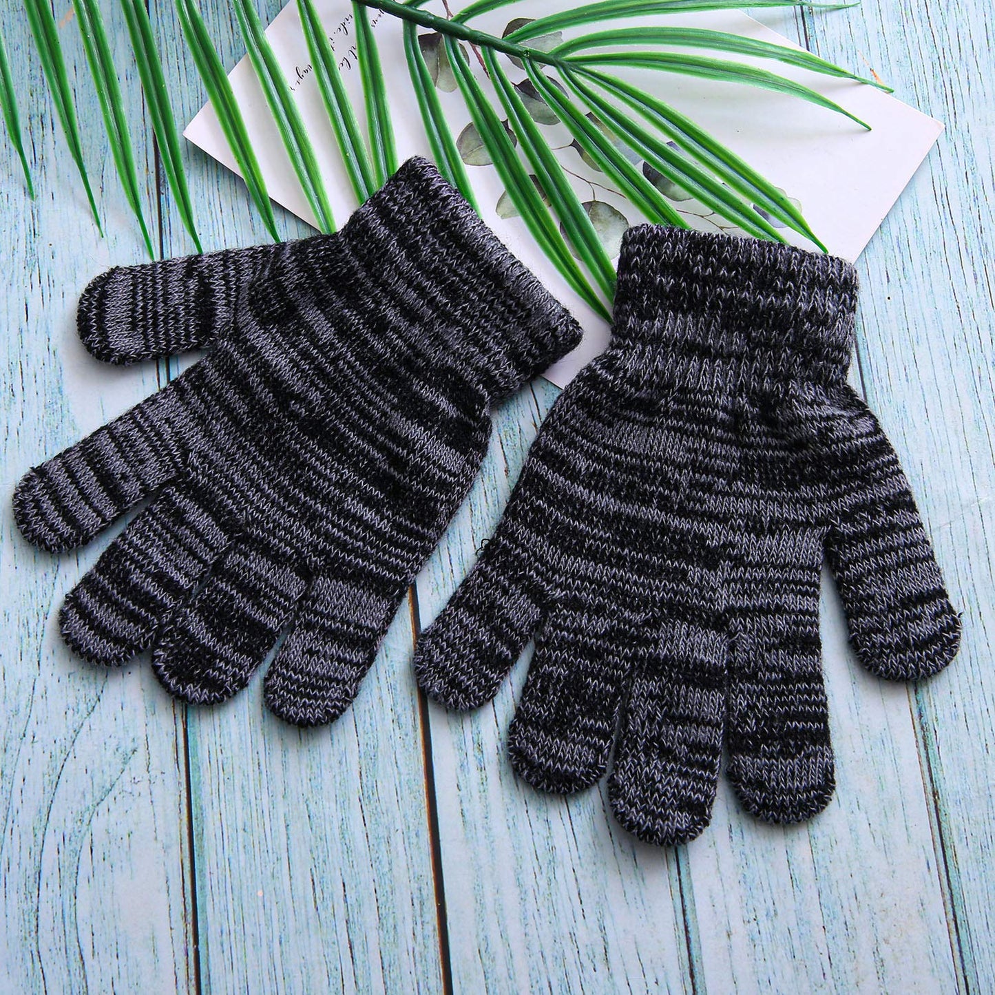 Cooraby 24 Pairs Kids Gloves Winter Magic Gloves Warm Knitted Stretchy Full Fingers Gloves (Black and gray, 6-11 Years)