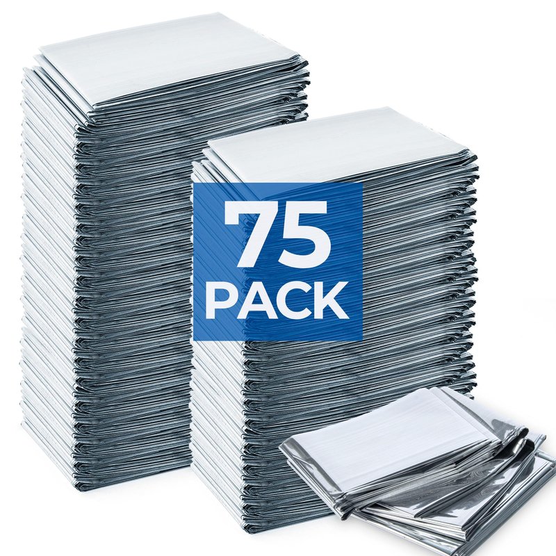 K Kingstar Emergency Blanket 75 Pack, 84" L x 52" W, Bulk Supply for Homeless Outreach, Mylar Blankets Retain 90% Body Heat, Perfect for Building Winter Survival Kits & Community Care Packages