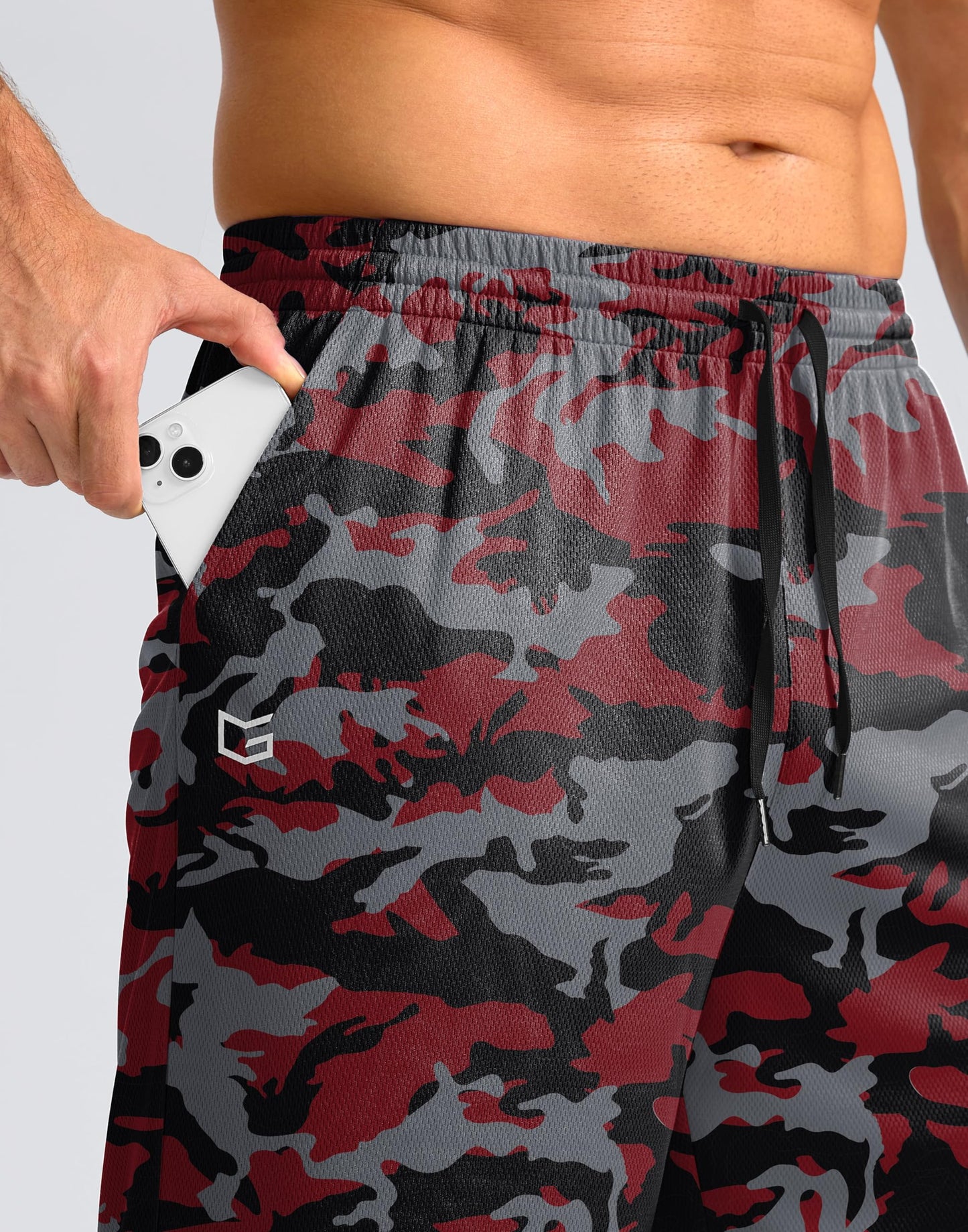 G Gradual Men's Athletic Shorts with Pockets 9" / 11" Long Basketball Shorts Lightweight Quick Dry Gym Workout Shorts for Men(Red Camo,XXXL)
