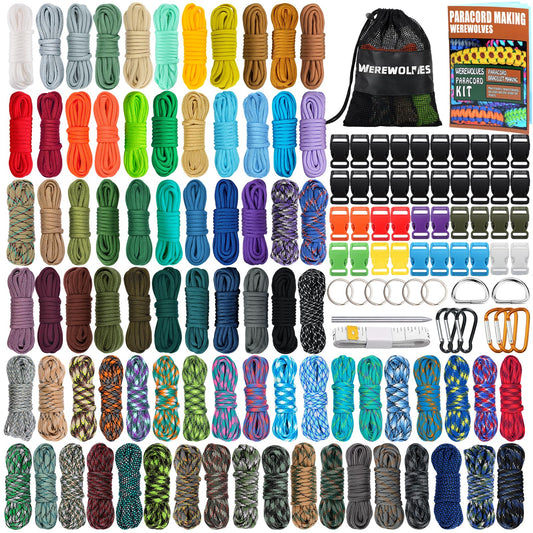 WEREWOLVES Paracord 550 Combo Crafting Kits with Instruction- 80 Colors 10ft Multifunction Paracord Ropes and Complete Accessories for Making Paracord Bracelets, Lanyards, Dog Colla (Forest)