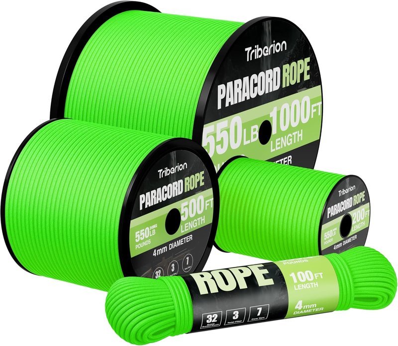 Paracord Rope 550 lb - 50ft Heavy Duty 7-Strand Parachute Cord | Neon Green Survival & Camping Gear