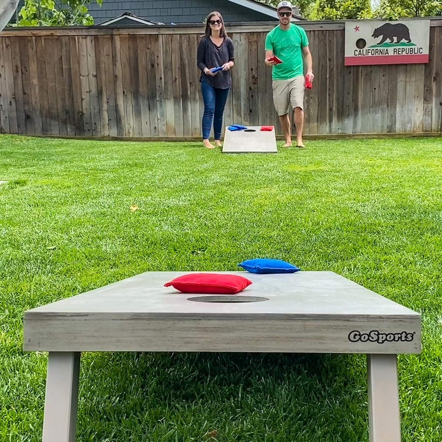 GoSports Wooden Cornhole Boards Set - 4 ft x 2 ft Regulation Size with Light Gray Finish | Includes Carrying Case