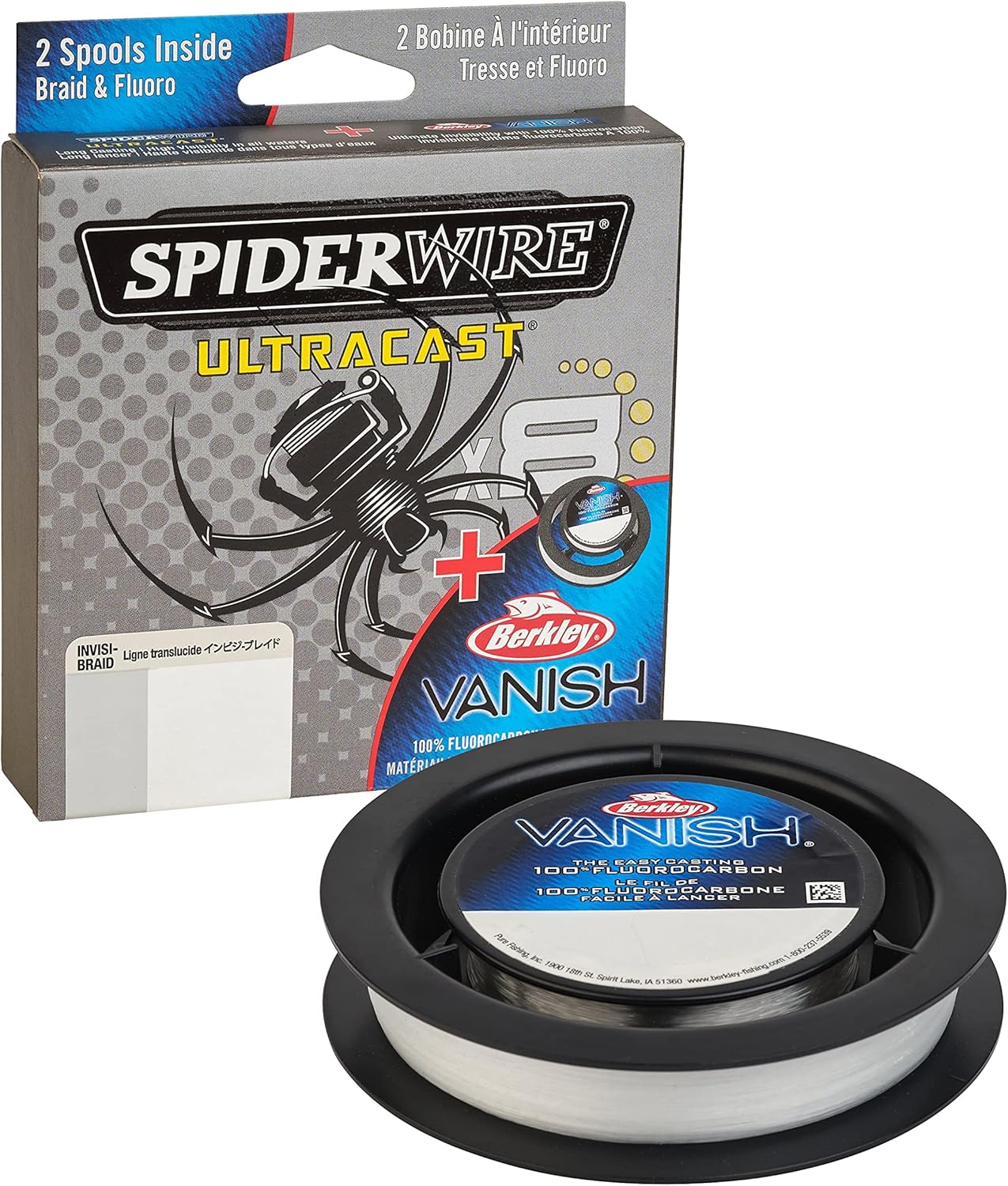 SpiderWire Ultracast Braid - 30lb Translucent Braid with 50lb Clear Fluorocarbon Leader | 164yd/150m Spool