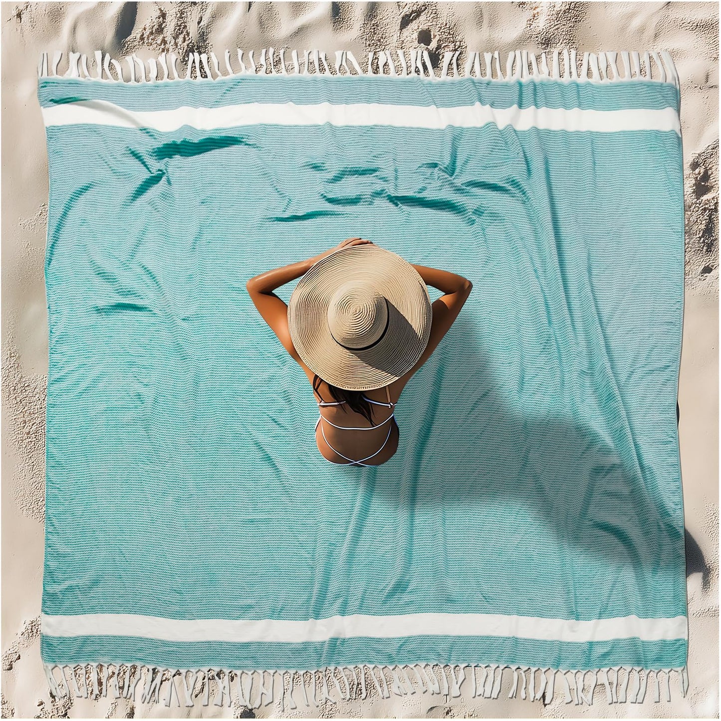 Vikumond Turkish Beach Towel Blanket,Oversized 88x82 Inch,Quick Dry,Teal