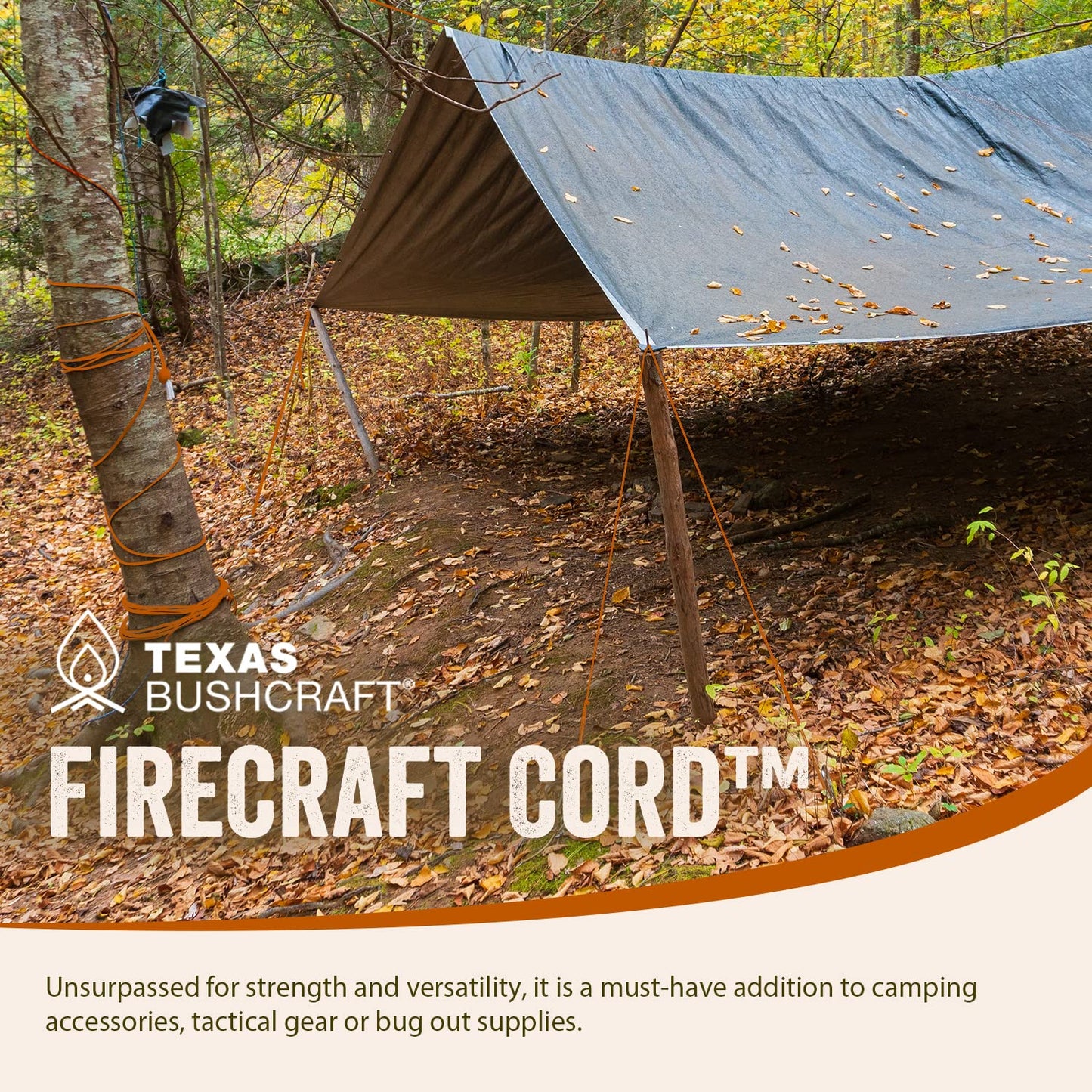 Texas Bushcraft Firecraft Cord - Utility Paracord Survival Rope, Parachute Cord for Survival Gear – 3 Extra Strands for Emergency Preparedness Fishing, Sewing and Tinder (Burnt Orange, 25 ft)