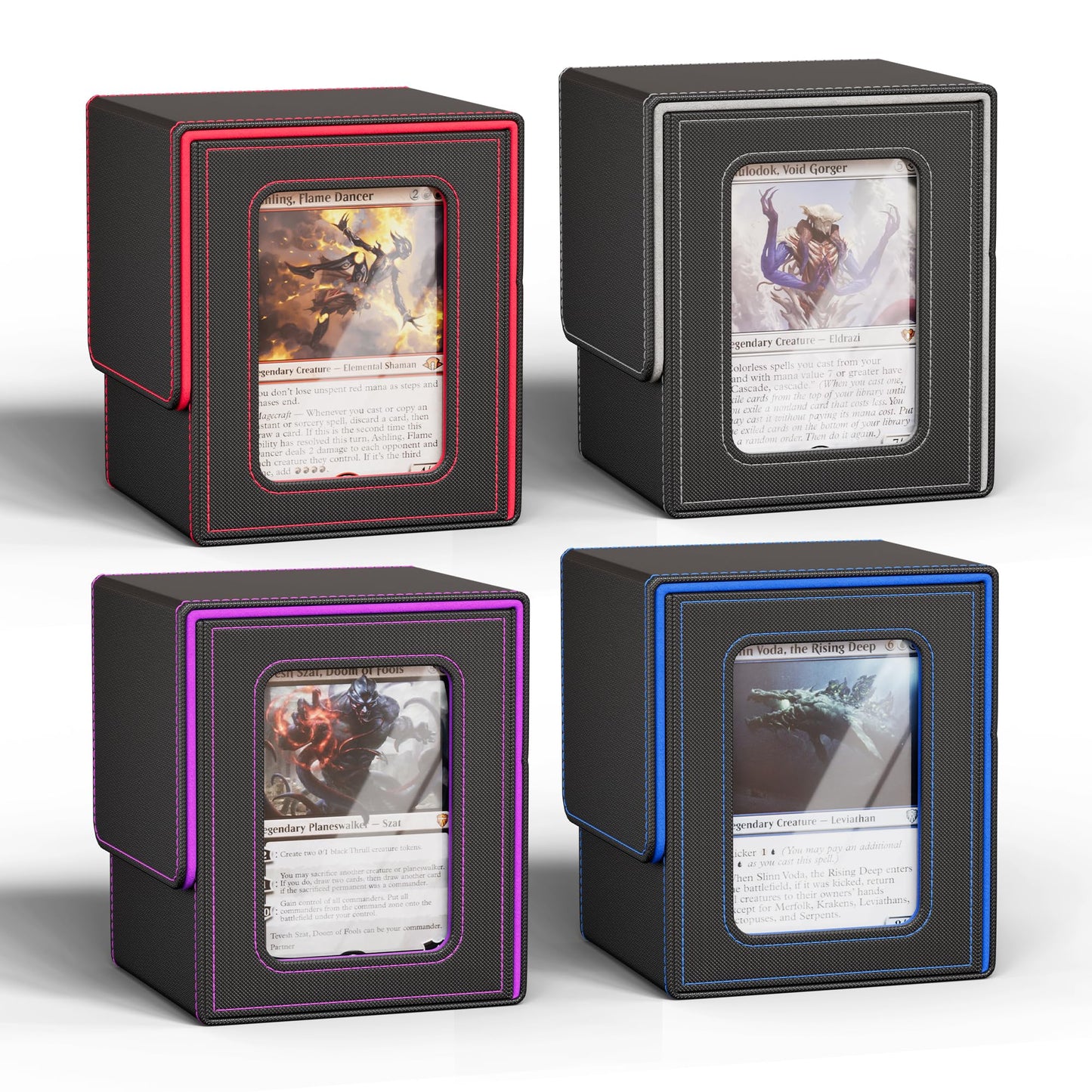 UAONO 4 Pack MTG Commander Deck Box, Independent Commander Display, Fits 400 Double-Sleeved Cards, Magnetic Deck Case for Magic the Gathering TCG, 8 Dividers & 4 Top Loaders (4 Color)