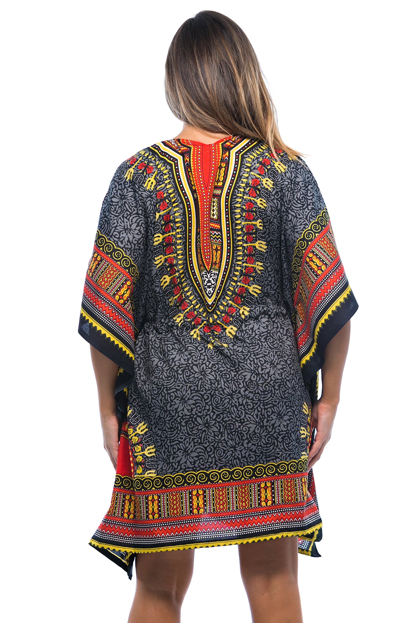 Riviera Sun 21753-BLK-2X-3X Short Dashiki Caftan/Caftans for Women