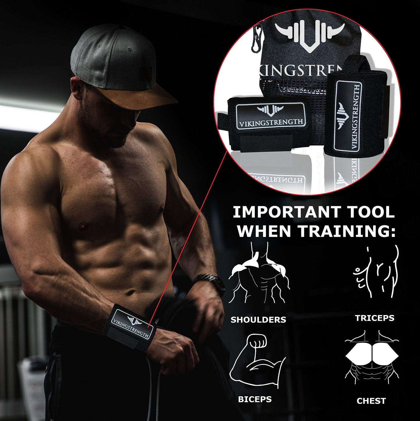 VIKINGSTRENGTH Wrist Brace Support (18" Premium Quality) for Weight lifting, Crossfit, Bodybuilding and Fitness. Wrist Wraps for Pain Relief and Recovery. Strap for Men and Women + V-Strength App