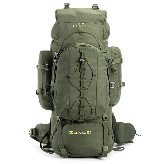 Tripole Colonel 95 Litres Internal Frame Rucksack + Detachable Day Pack, Rain Cover, Army Green