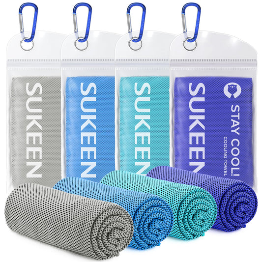 Sukeen Cooling Towels for Neck and Face, 4 Pack Cooling Towels for hot Weather (40"x12"), Cooling Rags for Yoga, Sport, Running, Workout,Gym, Camping, Fitness, Workout & More Activities