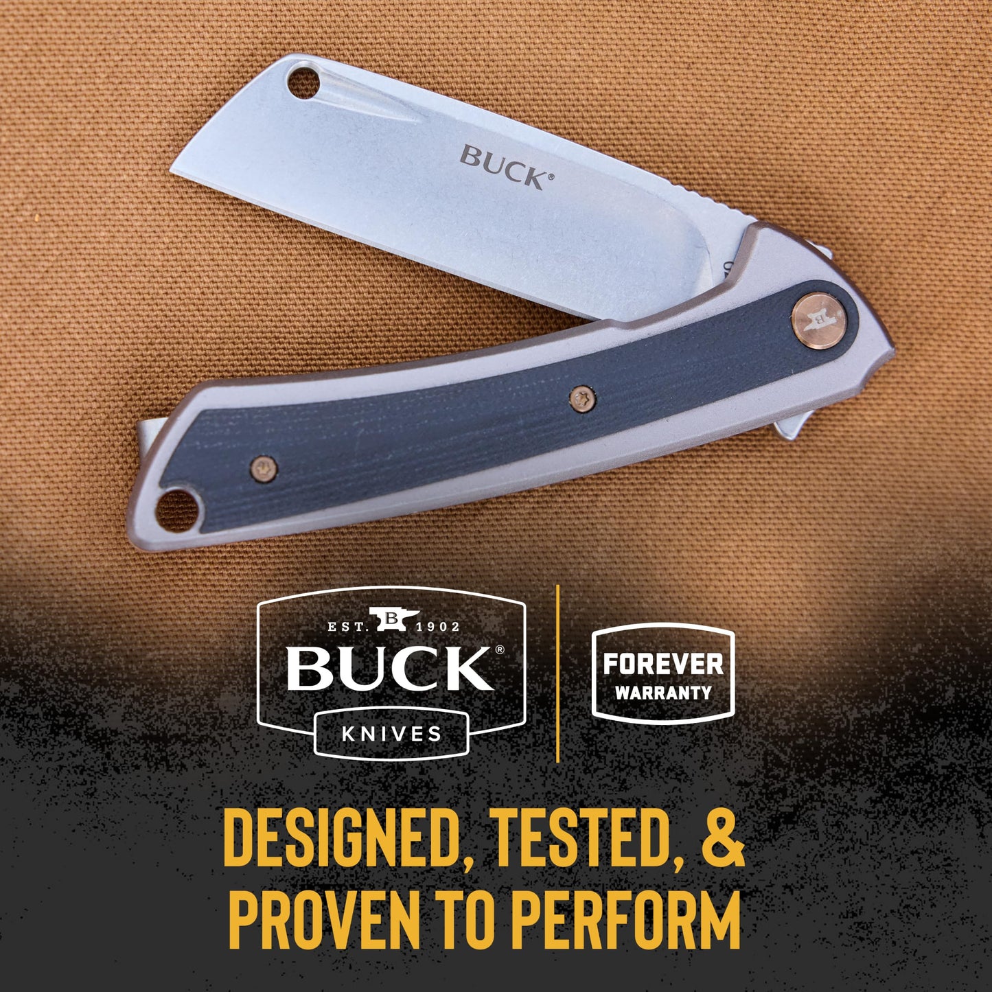 Buck Knives 263 HiLine Folding EDC Knife, 3.22” Pocket Knife Cleaver Blade, Aluminum Handle, D2 Steel Cleaver Folding Blade, Gray/Black, 3.88 oz