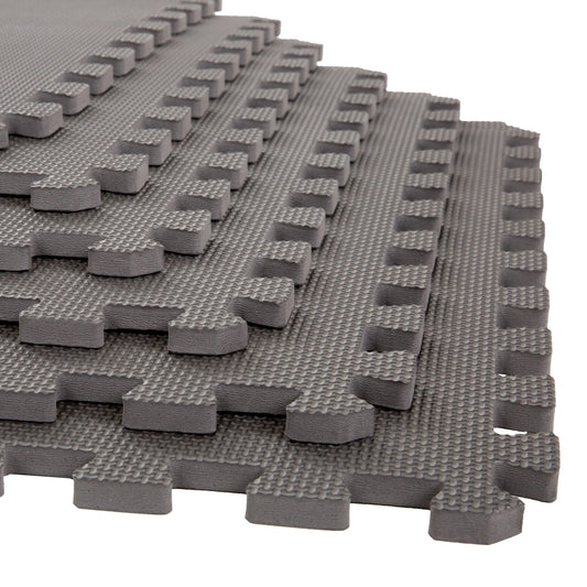 Foam Flooring Tiles 12-Pack Interlocking EVA Foam Pieces Non-Toxic Floor Padding for Playroom, Gym, or Basement by Stalwart (Gray)