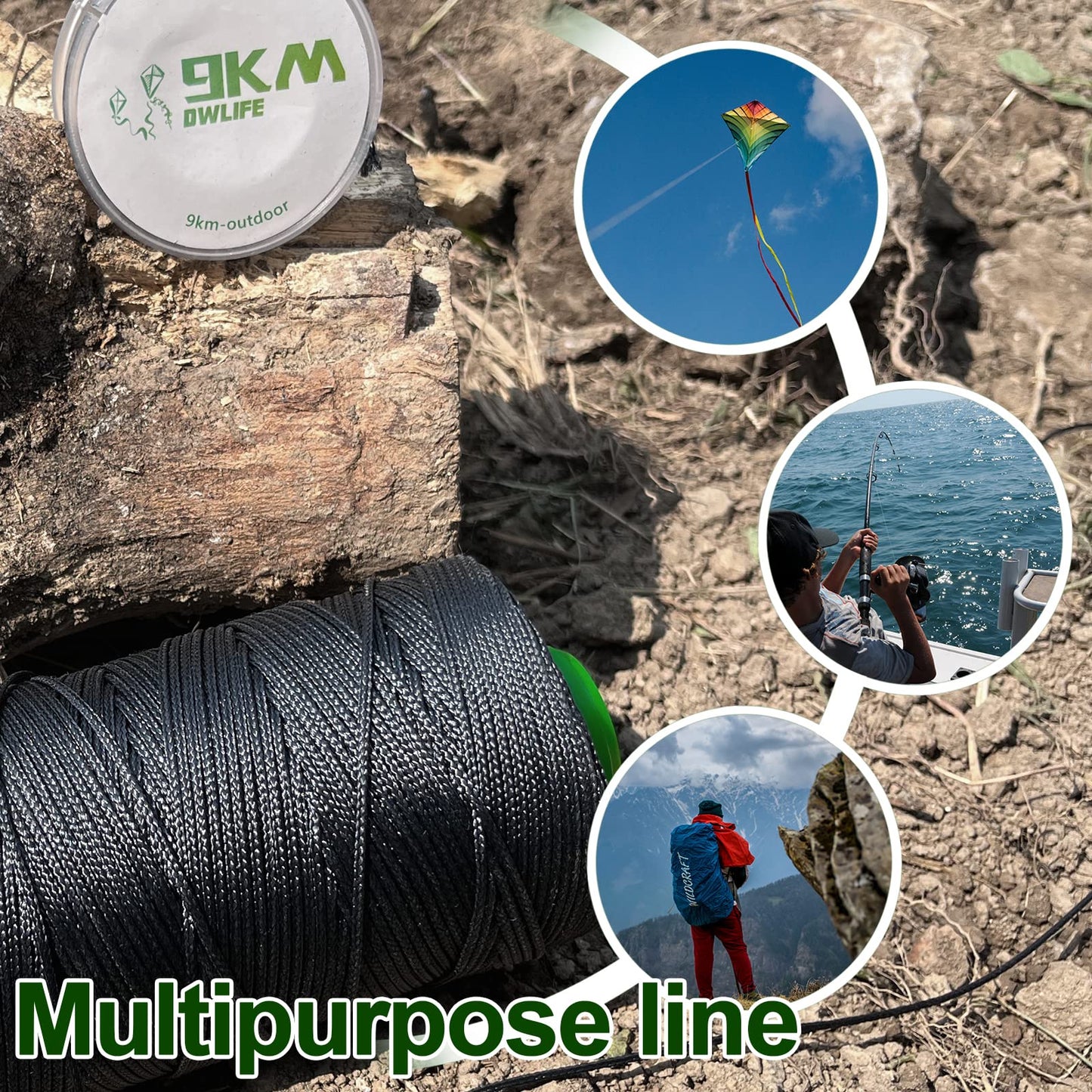 9KM DWLIFE Black Kevlar Cord, High Tensile Strength, Flame Resistant, Braided Fishing Line, Wind Chime String, Kite Line, Camping, Model Rocket, Outdoor Survival Strong String (200lb 1.1mm 100Ft)