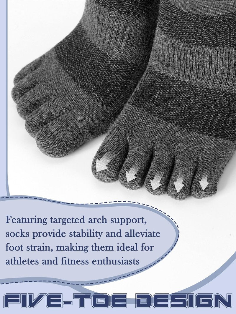 Fourluoo 6 Pairs Women Men Ankle Toe Socks Cotton Warm Crew Toe Separator Socks for Athletic Running (5-9, Five-toe, Black, Light Gray, dark Gray)