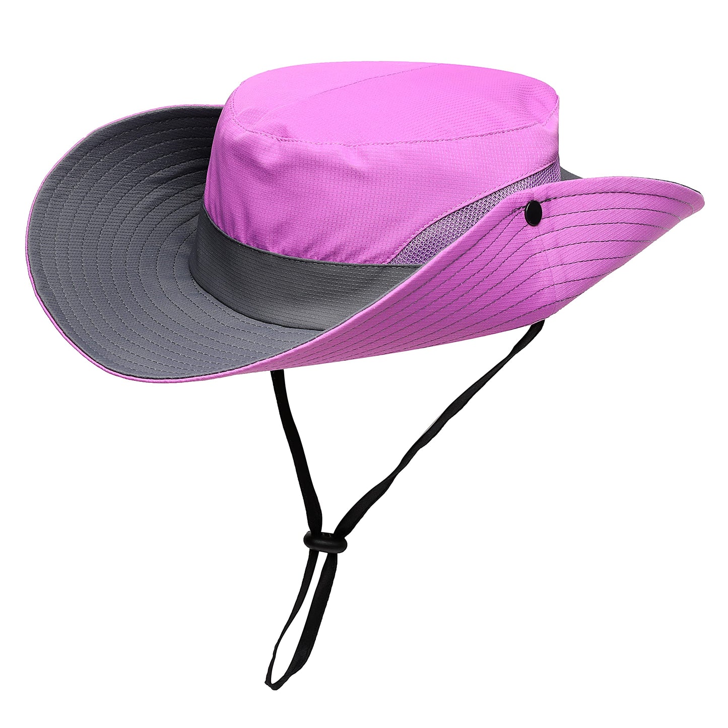 Womens Summer Sun Hat Beach Hat Wide Brim Outdoor UV Protection Hat Foldable Cool Mesh Ponytail Bucket Hat (Purple-Gray)