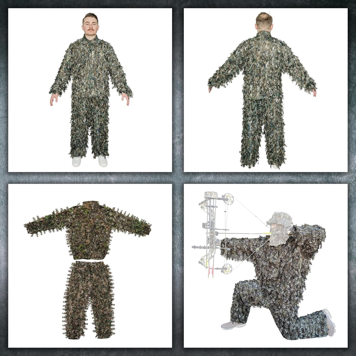 QuikCamo 3D Leafy Camo Ghillie Suit - Breathable Mesh for Turkey Hunting | Snaps & Zippered Pockets