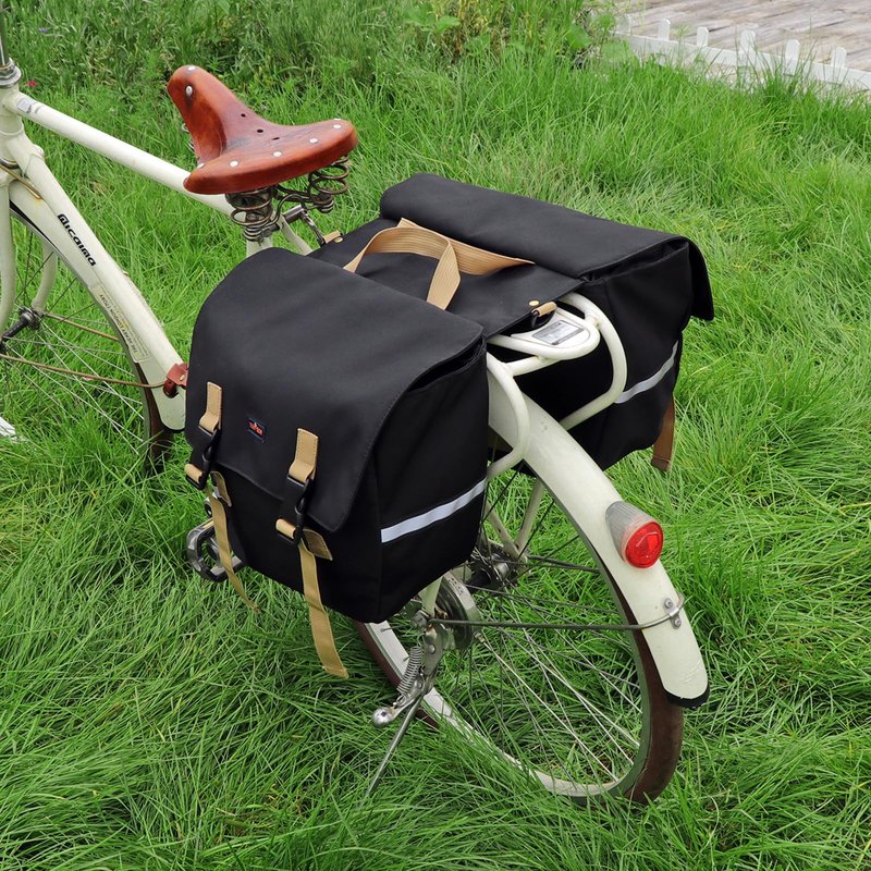 TOURBON Black Bike Bag Panniers 24L Bicycle Rear Rack Saddlebag With Reflective Stripe