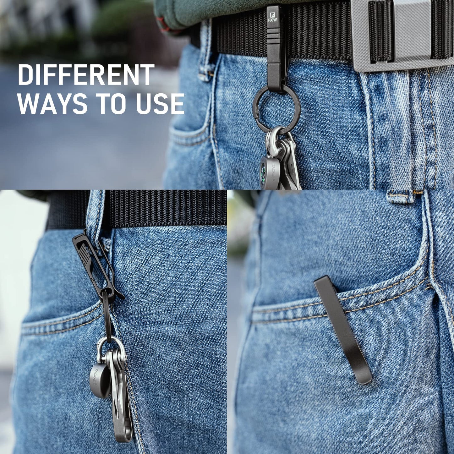 FEGVE Duty Belt Key Holders Titanium Carabiner Keychain Belt Clip with Keyring for Keys,Gifts for Men Dad (Black - BK1)