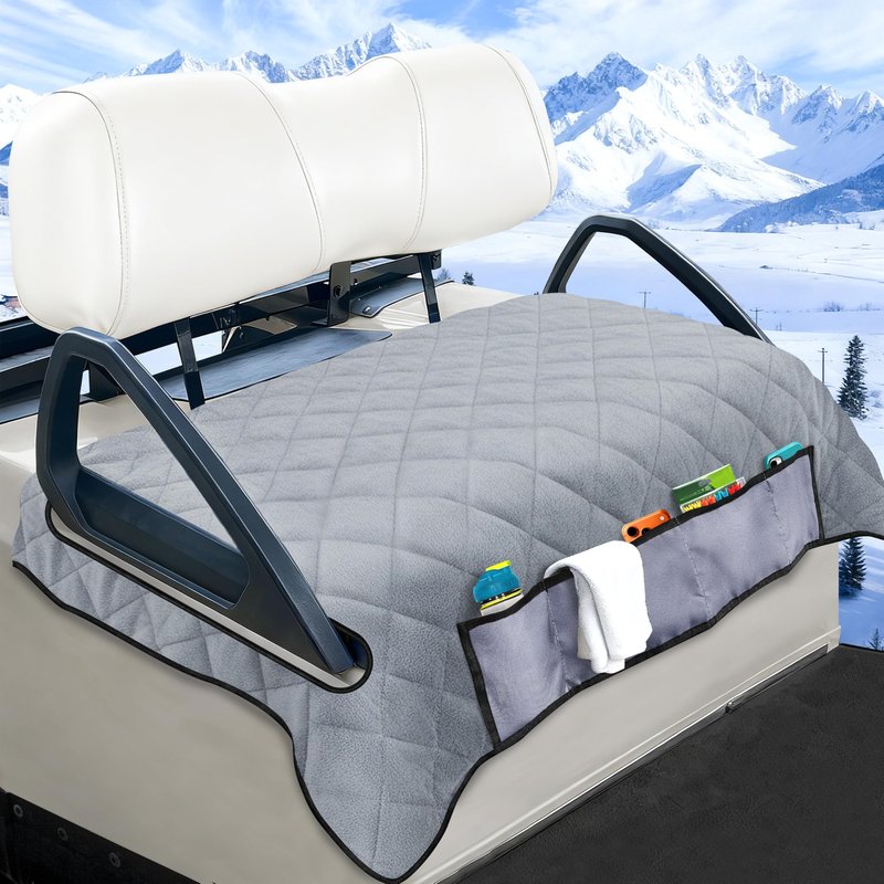 YOKYHOM Golf Cart Seat Covers with 4 Front Pockets, Thick Seat Towel Blanket with Non-Slip Backing, Fits EZGO, Club Car, Yamaha and More 2 & 4 Passenger Golf Carts, Gray