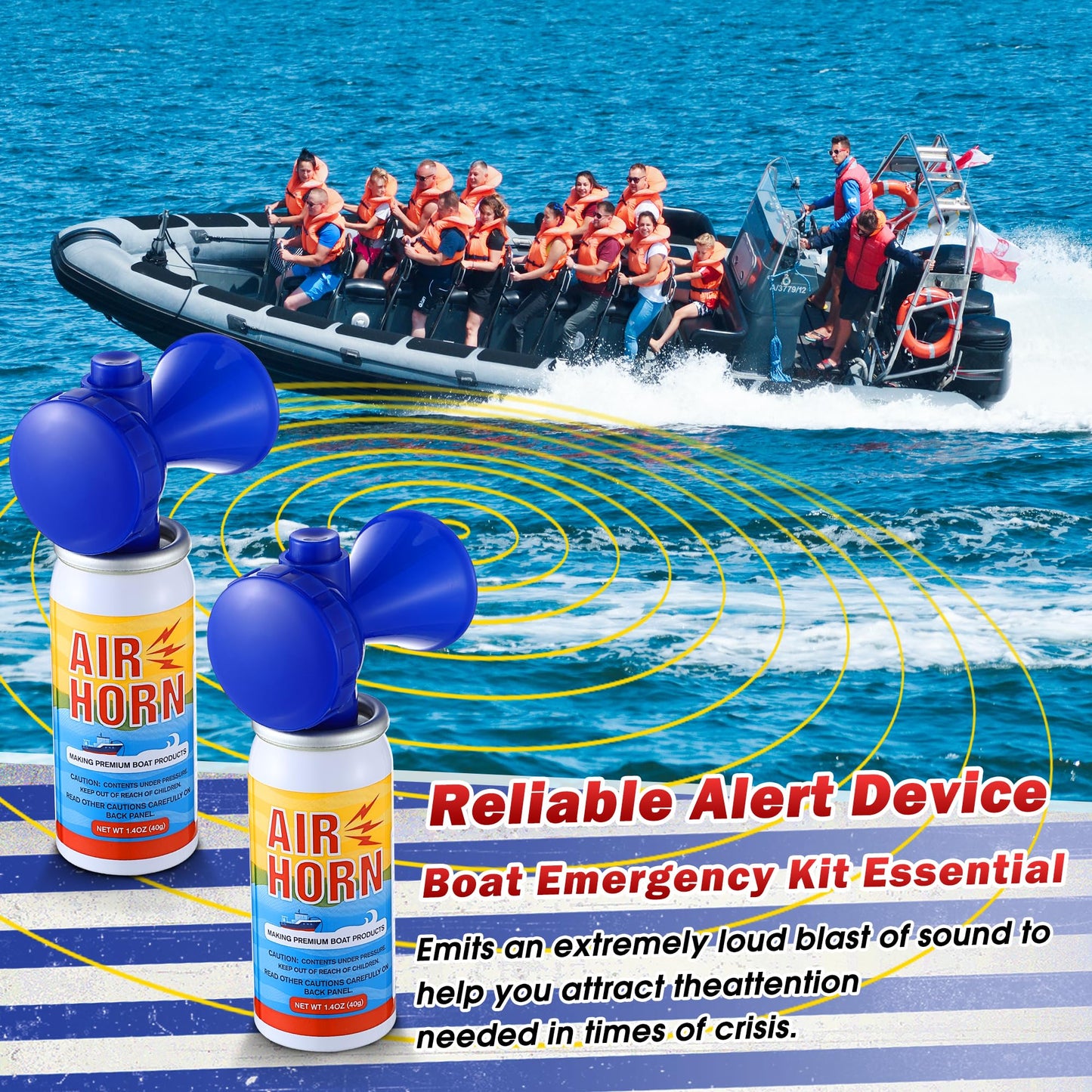 ElectricWise 2 Pack 1.4oz Mini Air Horn, 122DB Very Loud Air Horns Can, Marine Boat Horns for Safety, Meet Coast Guard, Fog Blow Horn Boat Accessories, Ideal for Boating, Camping, Hiking