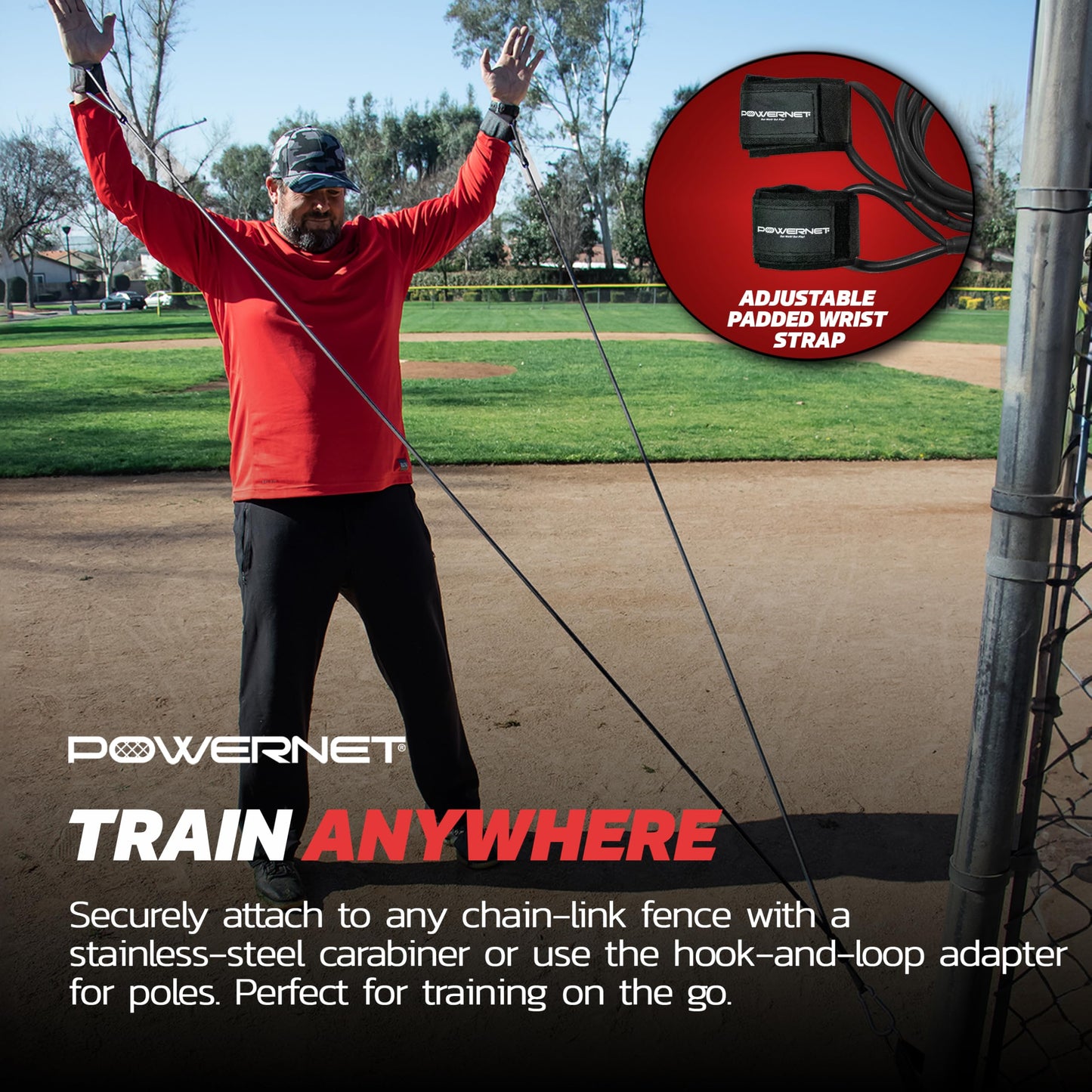 PowerNet Resistance Bands, Baseball Softball Strength and Conditioning PowerBands, Portable Pitching Warm Up Exercise Bands, Rehab Throwing Injuries, Attach to Any Fence or Pole (Black|Advanced)