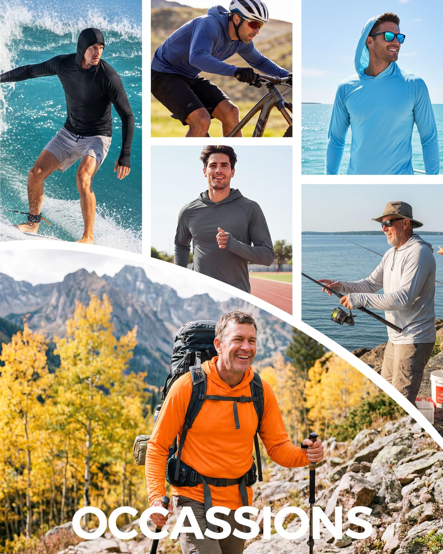 Boladeci SPF Shirts for Men Fishing Hoodies UPF 50 Long Sleeve Sun Protection with Hood Summer UV Water Rash Guard Swim Shirt Tops Gray L