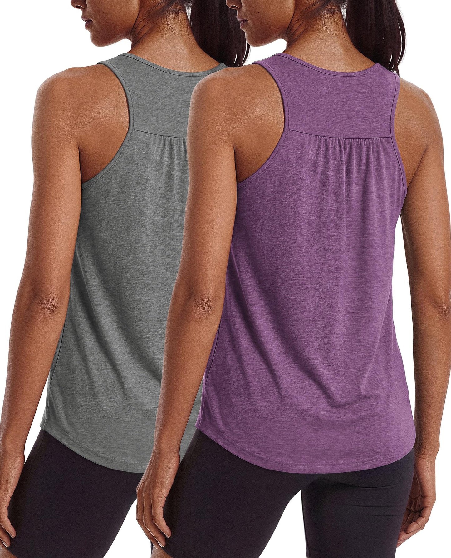 PINSPARK Workout Tops for Women Sleveless Exercise Tops Loose Fit Yoga Tank Top Quick Dry Racer Back Athletic Running Shirts,Fuchsia/Dark Grey 3XL