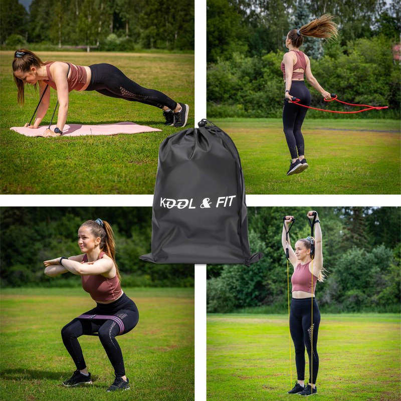 Kool&FIT 17 Pieces Resistance Bands Set Stackable up to150 lb|Hip Bands|Sliders|Jump Rope|Booty Bands|Exercise Bands|Physical Therapy Bands| Pull Up Bands|Weight Lifting Yoga Pilates|Rehab Bands|