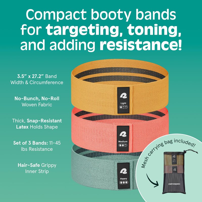 Retrospec Engage Booty Bands Resistance Band Set for Working Out & Exercise - Lightweight & Portable for Men & Women