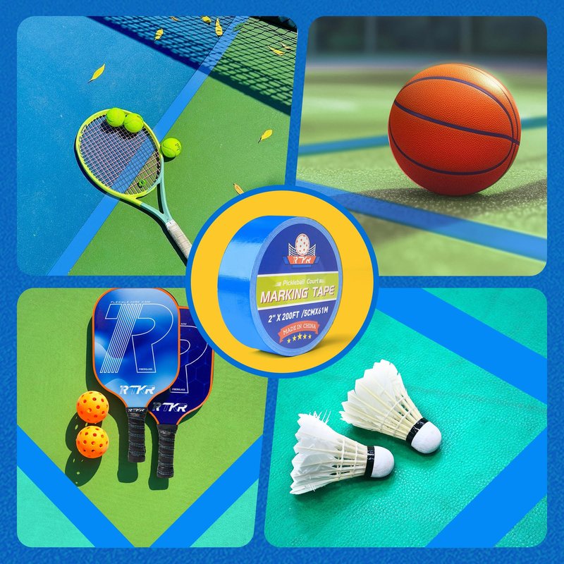 Pickleball Court Tape - 2" x 200 ft Blue Line Marking Kit | Temporary No-Residue Tape | Easy Apply & Remove | Outdoor/Indoor for Courts, Gym, Driveway, Backyard