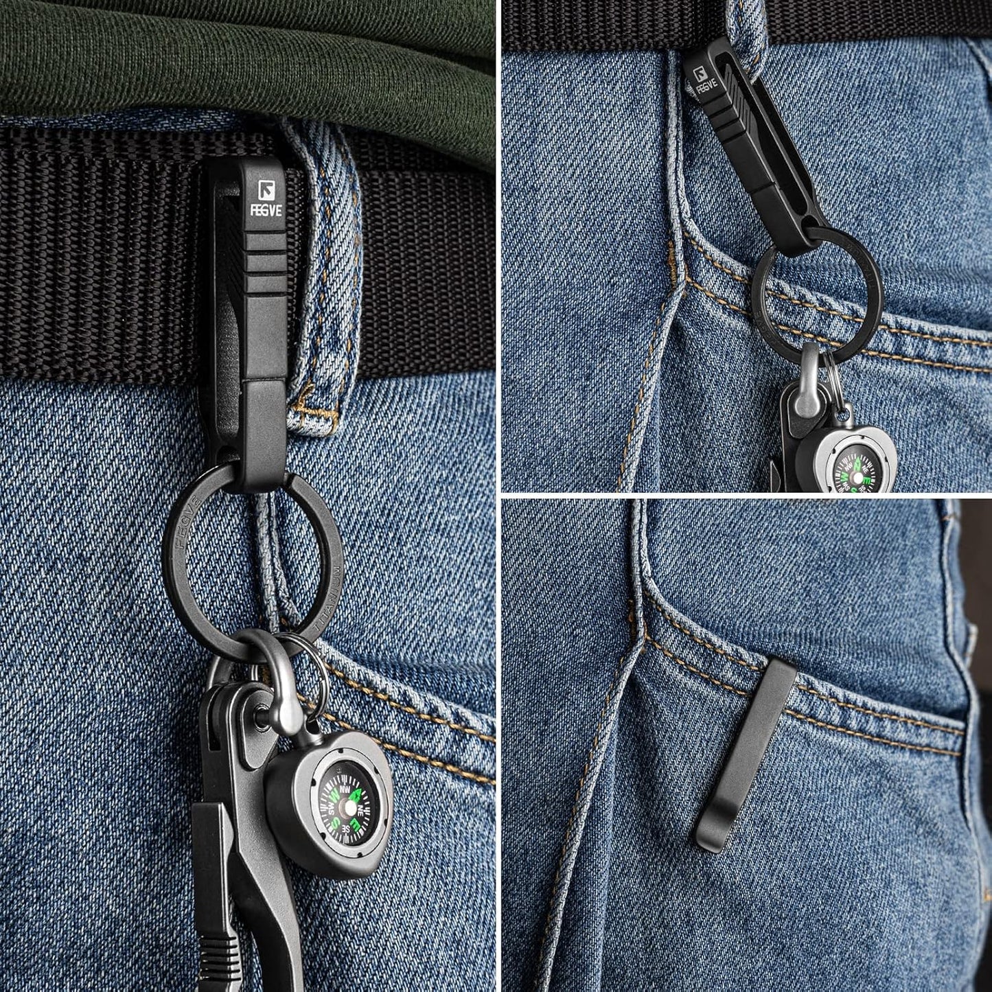 Titanium Key Belt Clip - Durable Key Holder with Key Ring | Black Keychain for Men