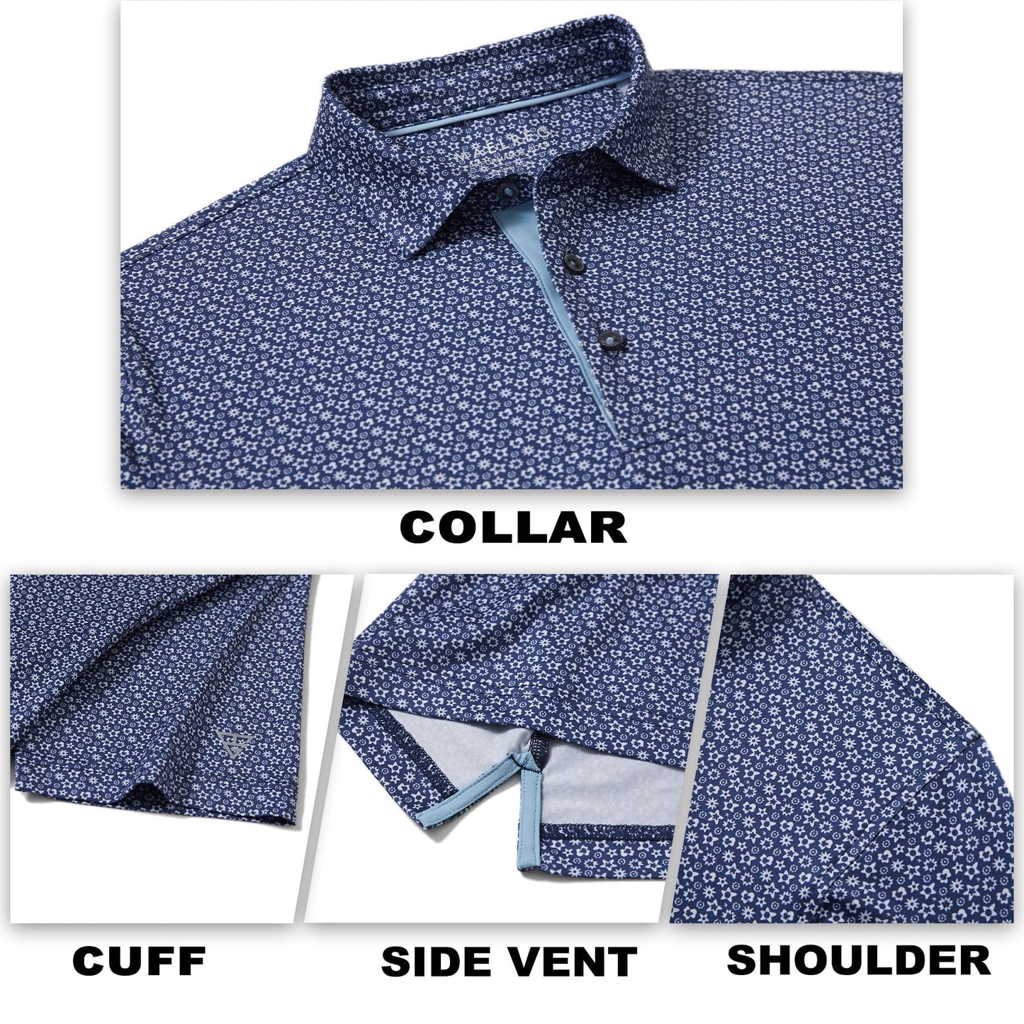 M MAELREG Mens Golf Shirt Short Sleeve Dry Fit Print Moisture Wicking Performance Patterns Collared Polo Shirt
