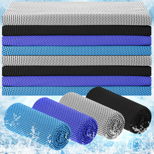 Hosuly 8 Pack 48" x 24" Cooling Towel for Neck and Face Large Ice Towel Cooling Rags Soft Breathable Chilly Towel Microfiber Towel for Gym Sports Yoga Running Workout Camping Fitness(Dark Color)