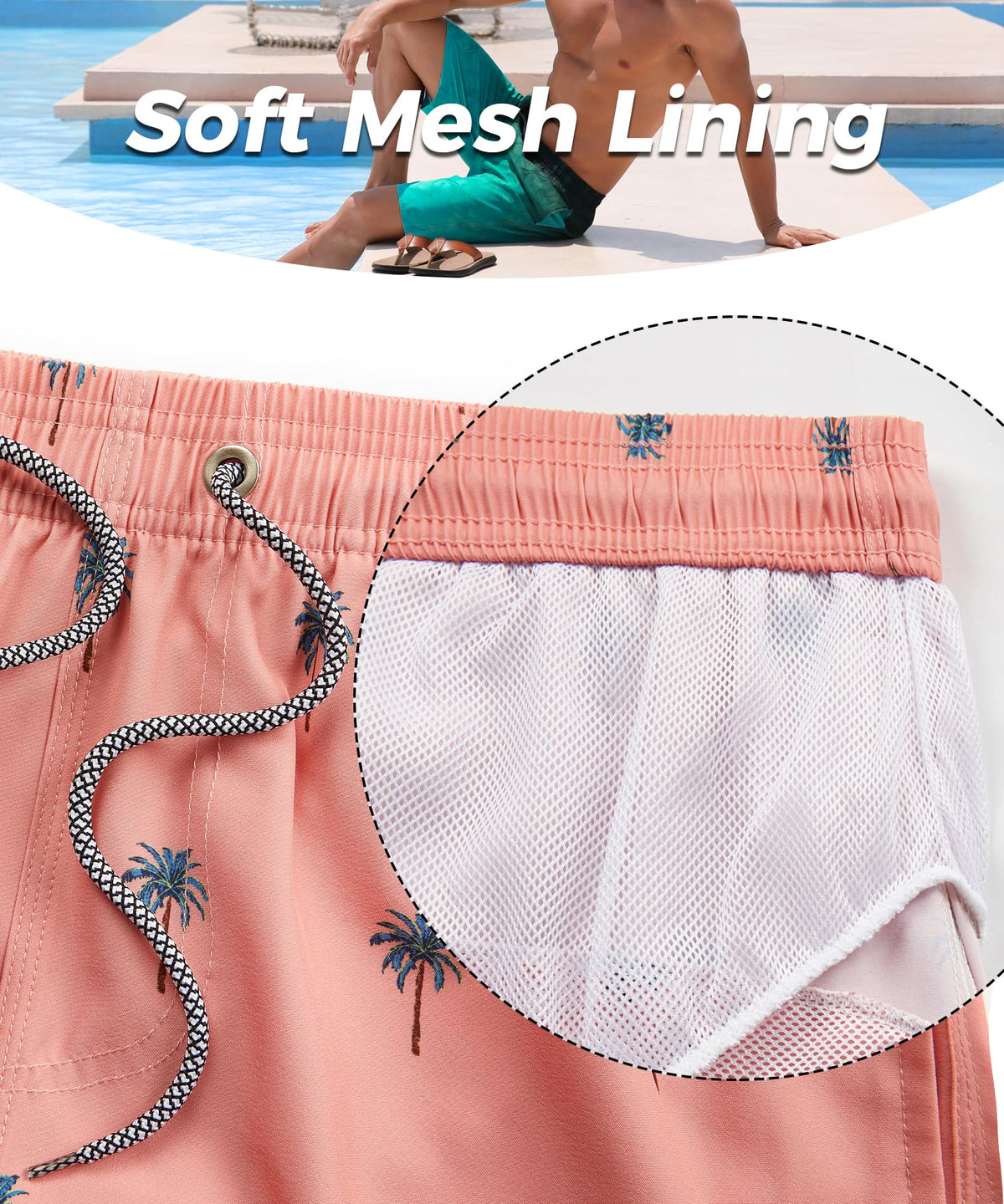 ELETOP Men's Swim Trunks Quick Dry Bathing Suit Swimming Board Shorts Mesh Lining Beach Swimwear Orange Pink XL