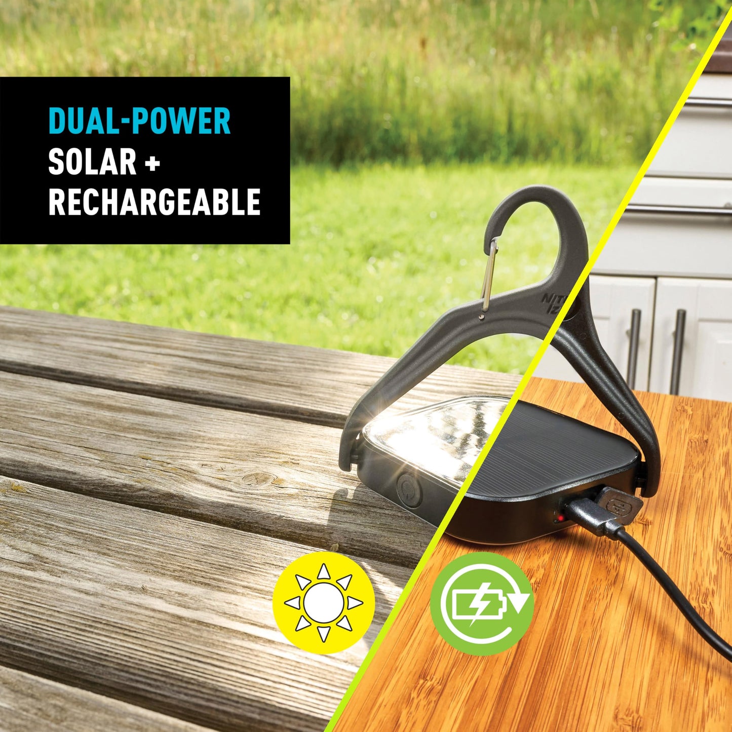 Nite Ize Radiant Revolve Rechargeable & Solar Lantern - Premium Solar Light for Camping Accessories & Backpacking Gear - Weather-Resistant Design with 360-Degree Rotating Body