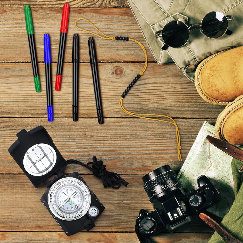 Yeaqee 8 Pcs Land Navigation Kit Includes 5 Military Map Markers Lensatic Military Compass Coordinate Scale and Protractor Pace Beads Counter for Camping, Mountaineering, Climbing, Adventure
