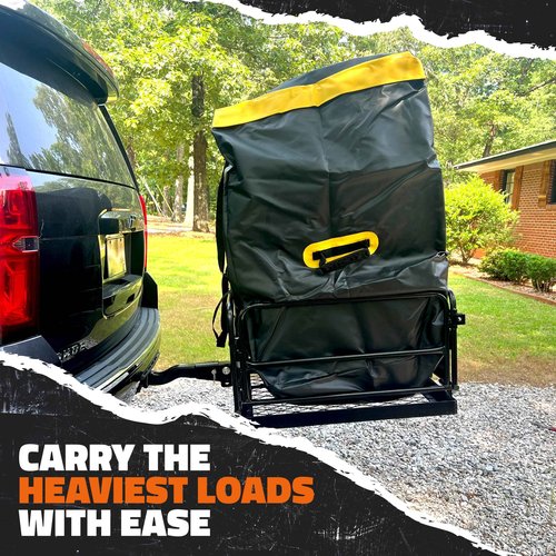 Mockins 30 CuFt Trailer Hitch Cargo Carrier Bag | 60"x24"x36" Weatherproof Cargo Bag for Hitch Carrier | Waterproof Truck Bed Storage | Vinyl Vehicle Soft Shell Carriers Set for Road Trips & Camping