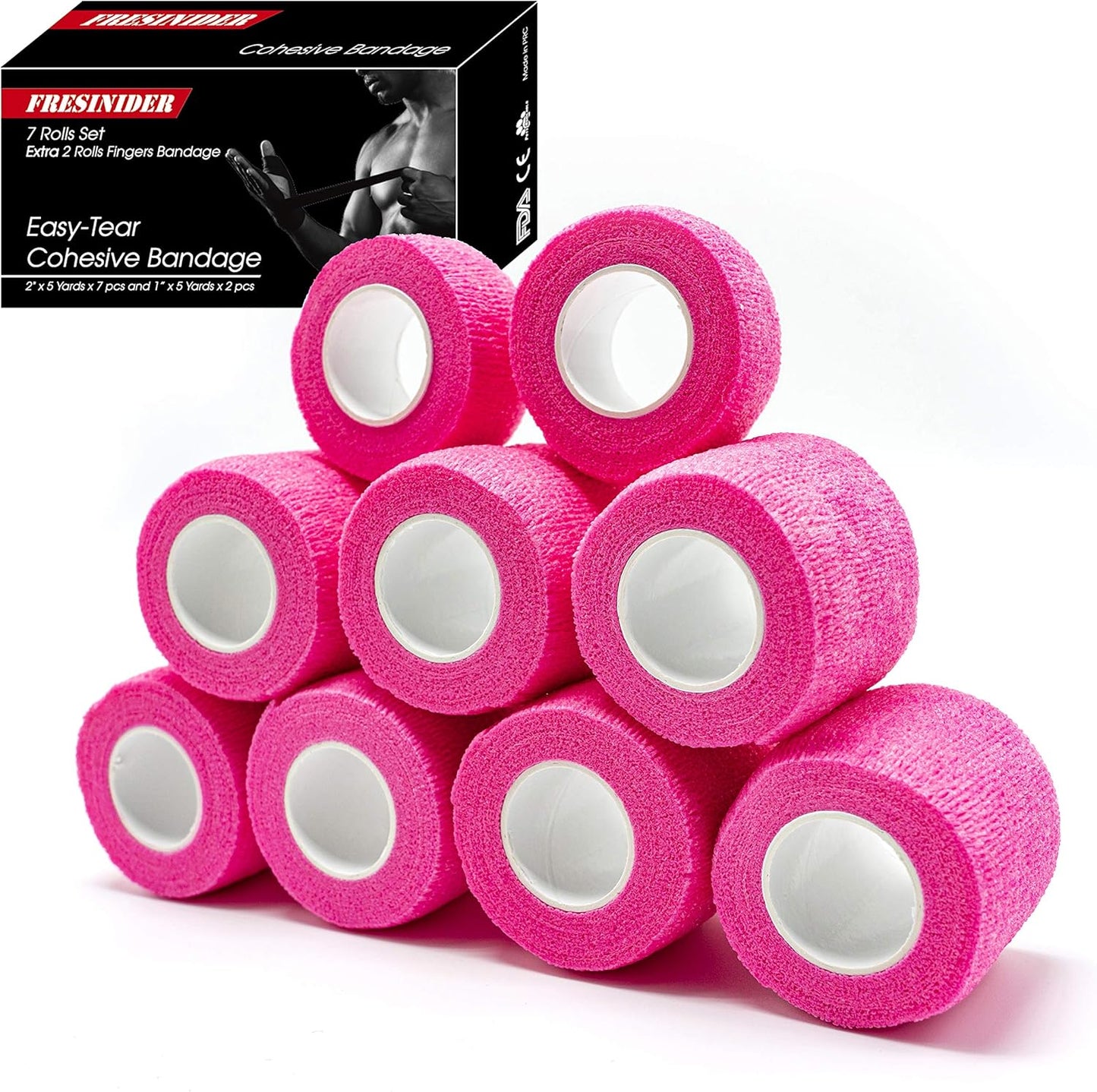 FRESINIDER Self-Adhesive Athletic Wrap Tape - Breathable Elastic Cohesive Bandage for Sports & Pets | 9 Rolls (Pink)