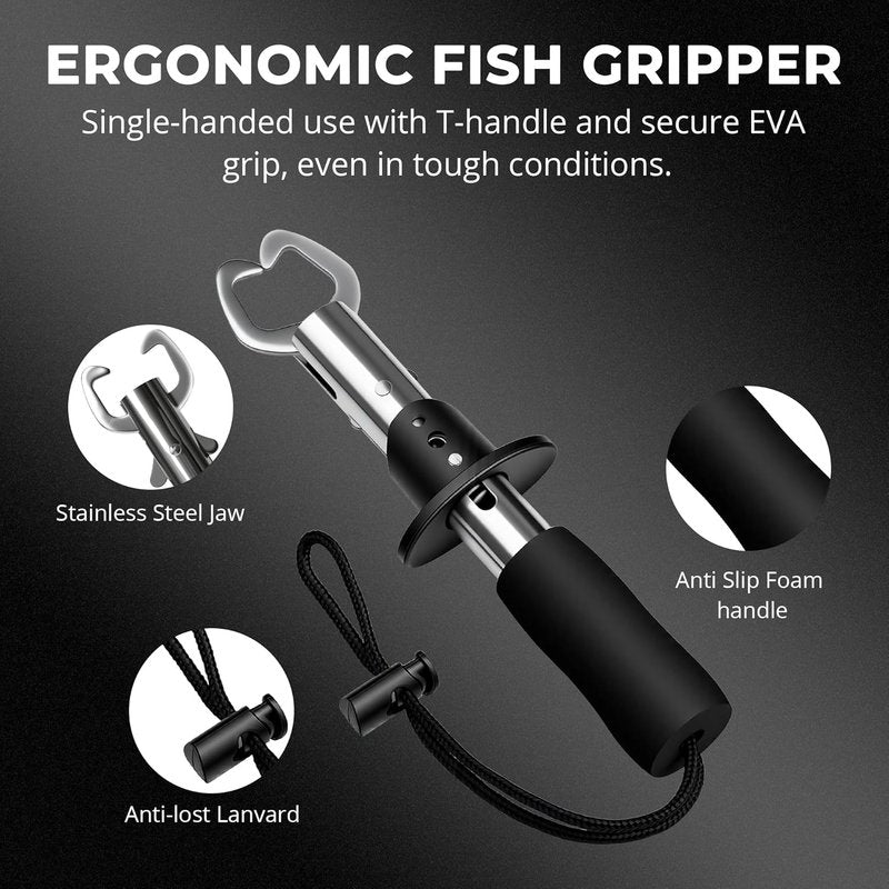 Foldable Kayak Landing Net - 4-Piece Fishing Tool Kit with Pliers, Fish Gripper & Hook Remover | Freshwater & Saltwater Use