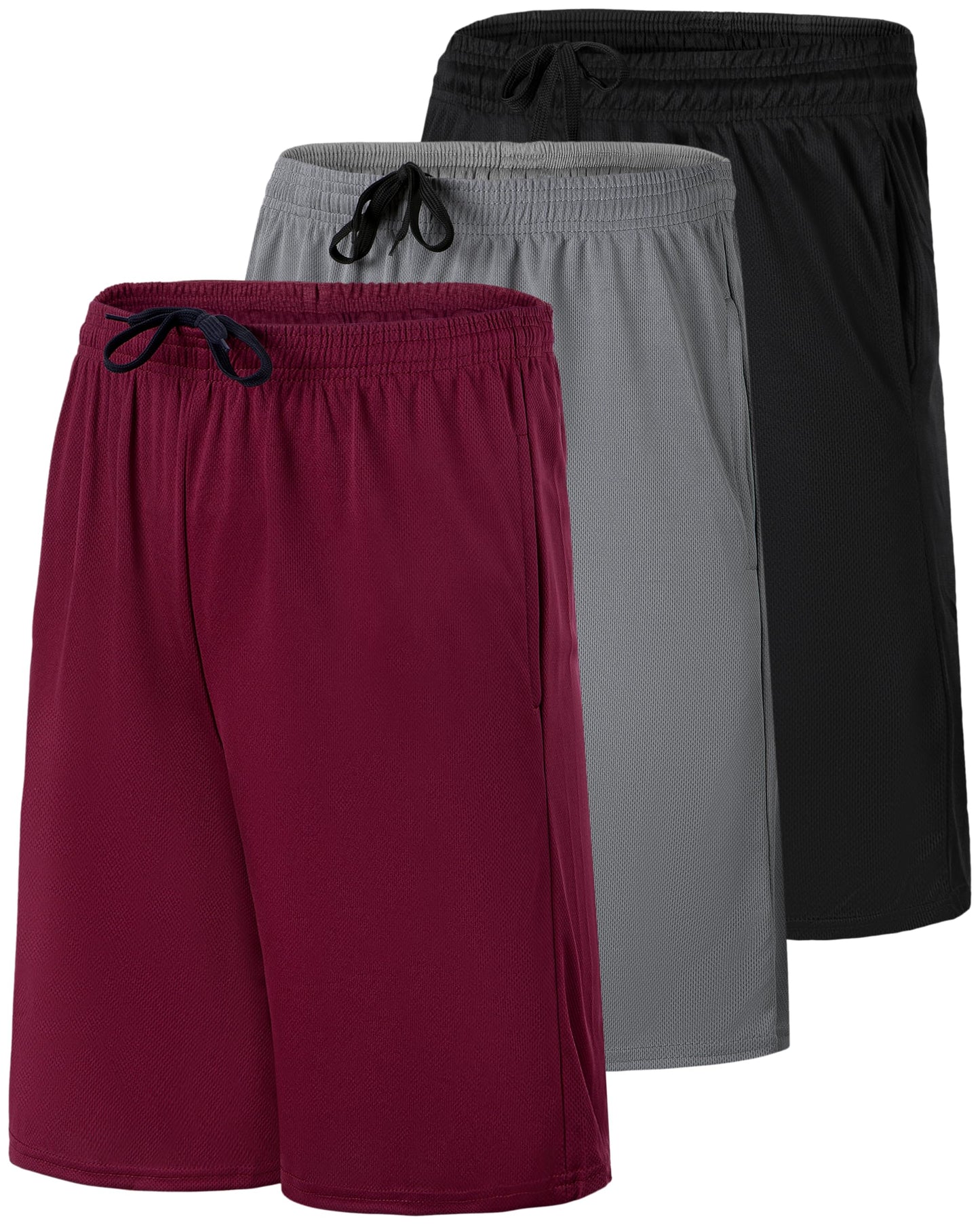 Real Essentials 3 Pack: Men’s 9" Mesh Basketball Shorts | Long Athletic Performance Gym Short with Pockets - Set 4, XL