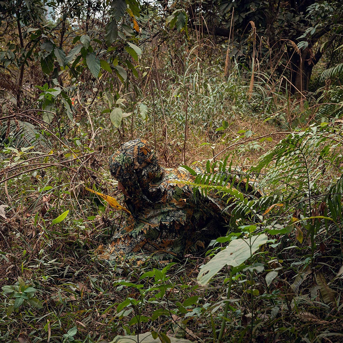SCYLFEHDP Ghillie Suit, Gilly Suits for Men, Hunting Suit, 3D Leafy Camo, Hooded Cape, Camouflage, Bird Watching, Jungle Hunting, Halloween, Camping, Theme Decoration