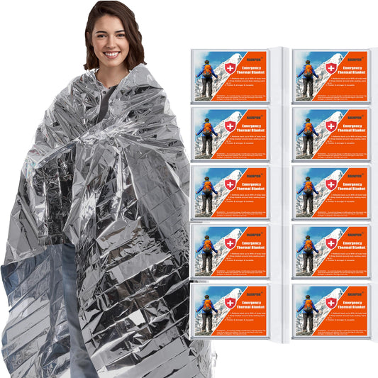 RAINPOH Emergency Mylar Thermal Blanket 82 * 64 in(10 Pack), Gigantic Space Blanket, Survival Blankets Heavy Duty Camping Gear, First Aid, Silver…