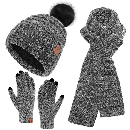 Womens Winter Hats Beanie Touchscreen Gloves Long Scarf Set Knit Warm Caps with Pom Fleece Gifts for Women