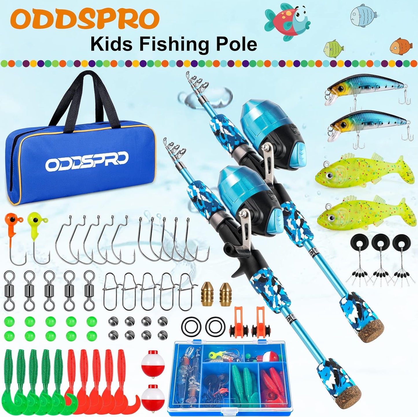 Kids Fishing Pole - Portable Telescopic Fishing Rod & Reel Combo Kit | Pink, Tackle Box for Girls