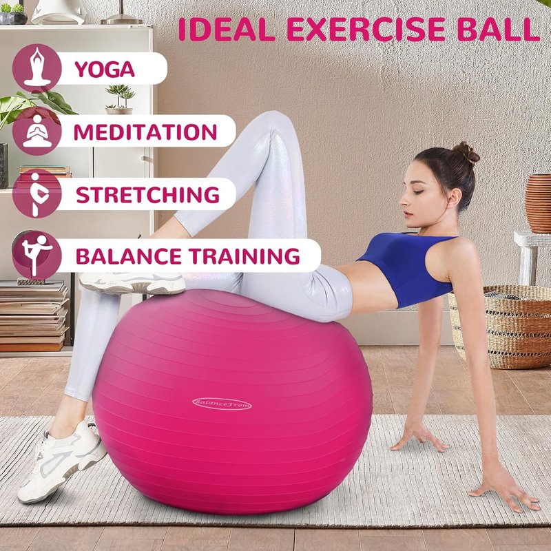 Exercise Ball for Fitness, Yoga & Pilates - Anti-Burst, Slip Resistant with Quick Pump | 65cm, Blue